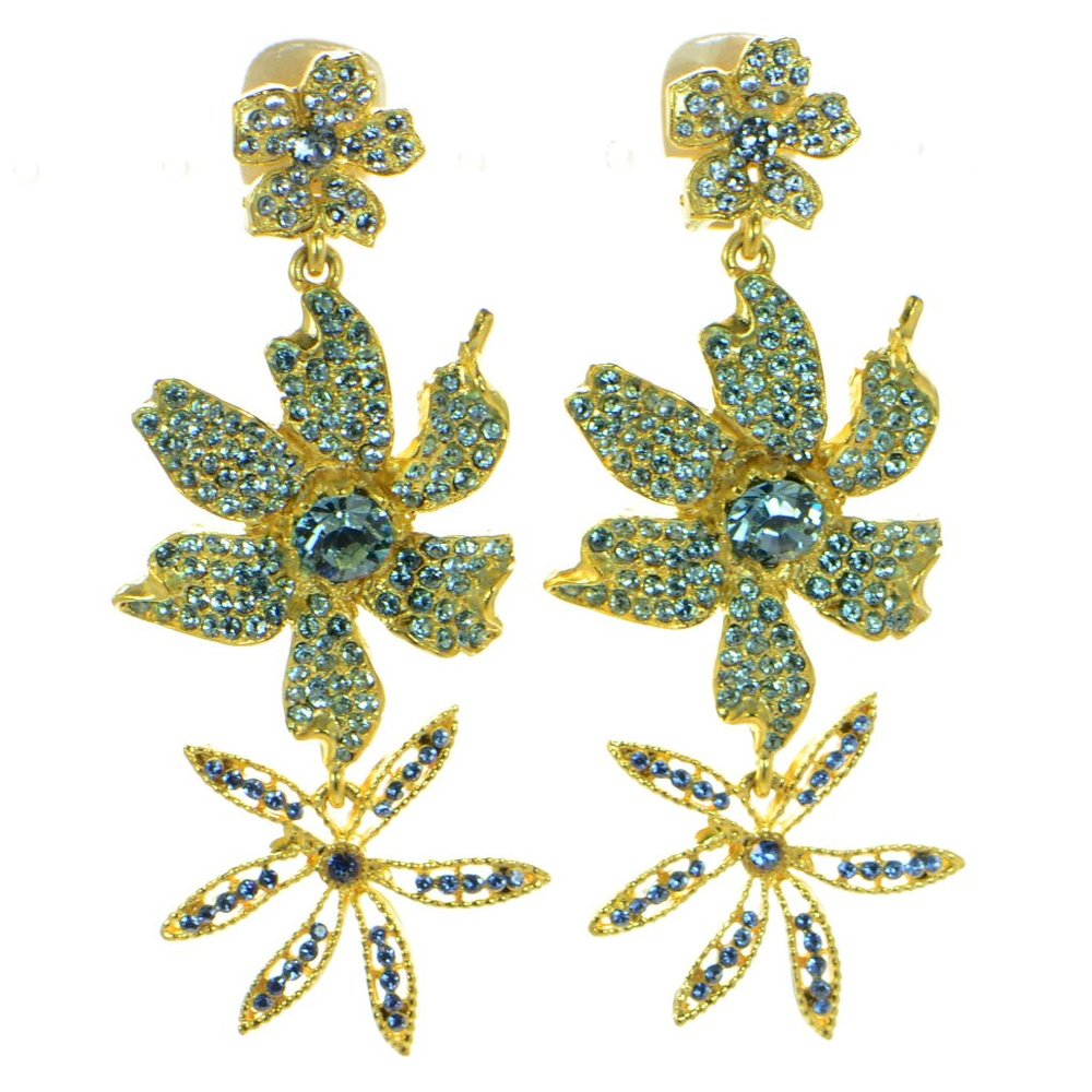 ADAM LIPPES 3-Flower Crystal Drop Clip-on Earrings